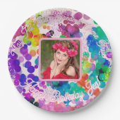抽象芸術数々のカラーハッピーバースデー《写真》ぼけ味写真 ペーパープレート (正面)