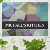 抽象芸術数々のカラーブロッチパターン+名前をカスタムする キッチンタオル (折り畳み)