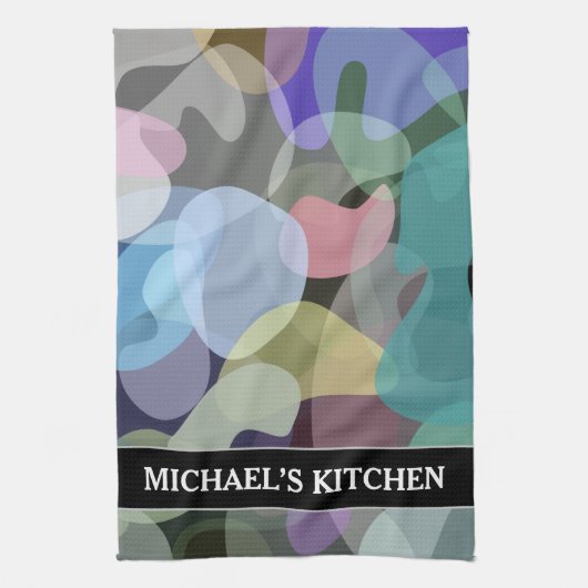 抽象芸術数々のカラーブロッチパターン+名前をカスタムする キッチンタオル (縦)