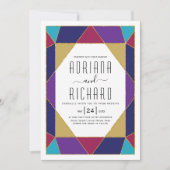 抽象芸術数々の幾何宝石結婚色 招待状 (正面)