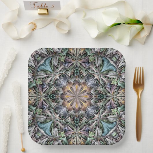 抽象芸術数々の色の多肉性ガーデンロゼット ペーパープレート (ウェディング)