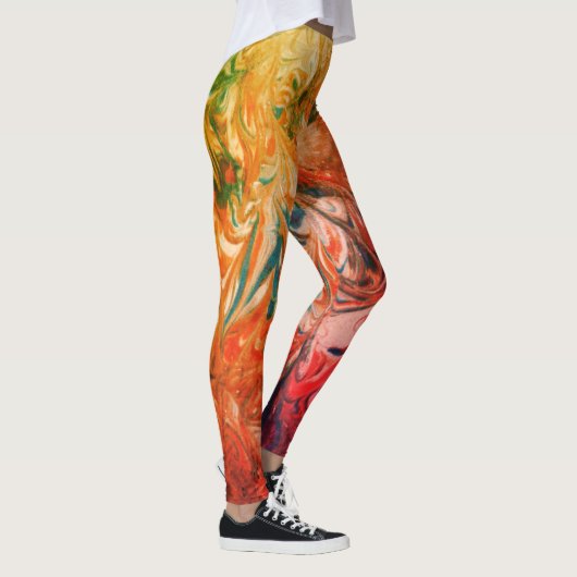 抽象芸術数々の色の大理石渦巻きパターン レギンス (右)