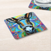 抽象芸術数々の色の小さなロバ スクエアペーパーコースター (アングル)