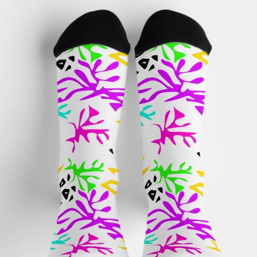 抽象芸術数々の色ネオン模様 ソックス (上部)