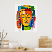 抽象芸術数々の色モダンの仏絵を描仏 ポスター (キッチン)
