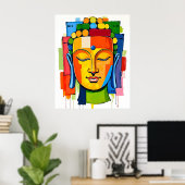 抽象芸術数々の色モダンの仏絵を描仏 ポスター (ホームオフィス)