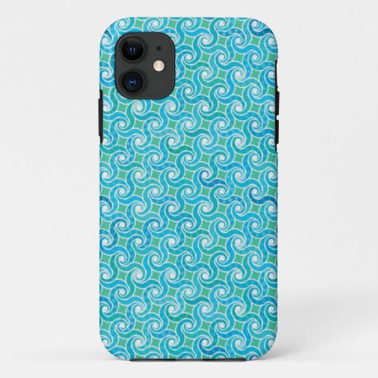 抽象芸術旋回パターン、ターコイズ、緑、青 Case-Mate iPhoneケース (裏面)