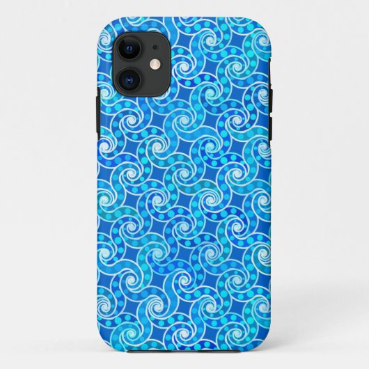 抽象芸術旋回パターン – 青、ターコイズ、白 Case-Mate iPhoneケース (裏面)