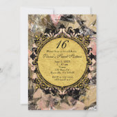 抽象芸術旋回ピンクブラック&金ゴールドパーティの招待状 招待状 (正面)