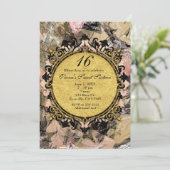 抽象芸術旋回ピンクブラック&金ゴールドパーティの招待状 招待状 (スタンド正面)