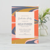 抽象芸術旋回レトロカラフル卒業モダンパーティー 招待状 (スタンド正面)