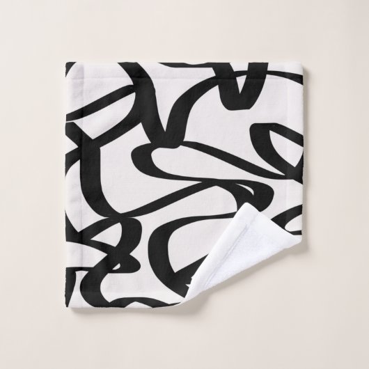 抽象芸術旋回線は黒とベージュクリームを形成 バスタオルセット (ウォッシュタオル)