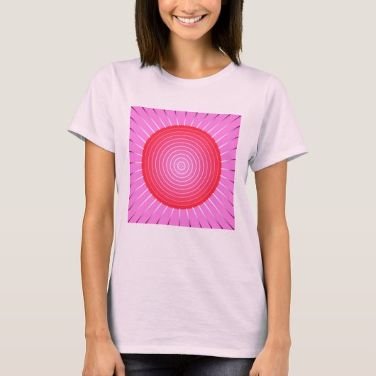 抽象芸術日が差すことの珊瑚、ピンクと銀 Tシャツ (正面)