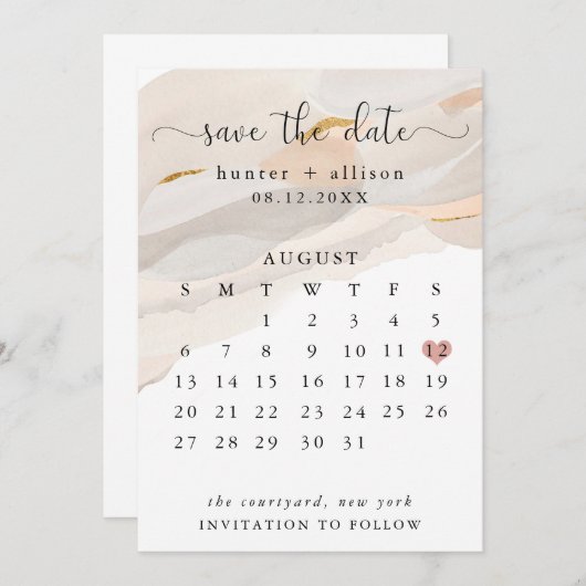 抽象芸術日付カレンダーのフライヤーを保存 招待状 (正面/裏面)