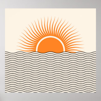 抽象芸術日没:幾何学模様boho decor. ポスター