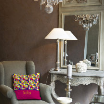 抽象芸術明るい赤紫色幾何学的パターン装飾用クッション