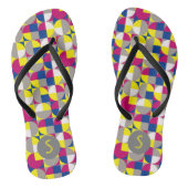 抽象芸術明るい赤紫色黄色の幾何学的パターン ビーチサンダル (ソール)