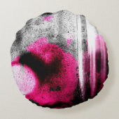 抽象芸術明るい赤紫色、グレーと黒の木目写真アート ラウンドクッション (裏面)