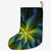 抽象芸術星の光沢のある青の緑の黄金のフラクタル名 スモールクリスマスストッキング (裏面)