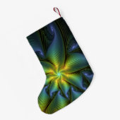 抽象芸術星の光沢のある青の緑の黄金のフラクタル名 スモールクリスマスストッキング (裏面 (吊り時))