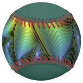 抽象芸術星の光沢のある青の緑の黄金のフラクタル名 ソフトボール (裏面)