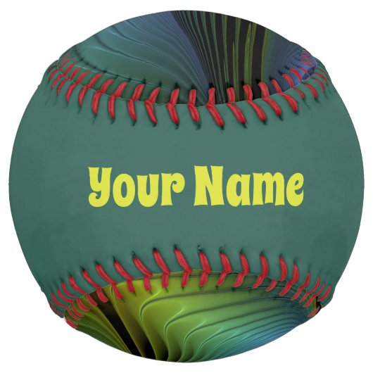 抽象芸術星の光沢のある青の緑の黄金のフラクタル名 ソフトボール (正面)