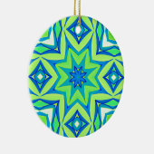 抽象芸術星幾何学模様 – ライムグリーンとブルー セラミックオーナメント (右)