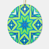 抽象芸術星幾何学模様 – ライムグリーンとブルー セラミックオーナメント (左)