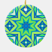 抽象芸術星幾何学模様 – ライムグリーンとブルー セラミックオーナメント (裏面)