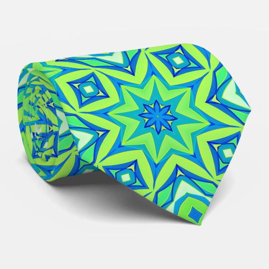 抽象芸術星幾何学模様 – ライムグリーンとブルー ネクタイ (ロール)