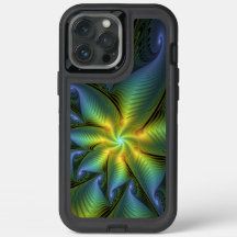 抽象芸術星、光沢のある青の緑の黄金のフラクタル・アート