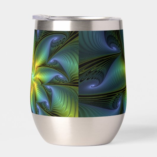 抽象芸術星、光沢のある青の緑の黄金のフラクタル・アート (右面)