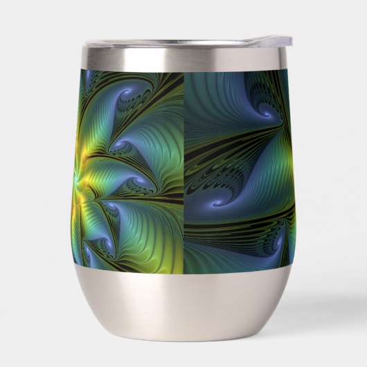 抽象芸術星、光沢のある青の緑の黄金のフラクタル・アート (左面)