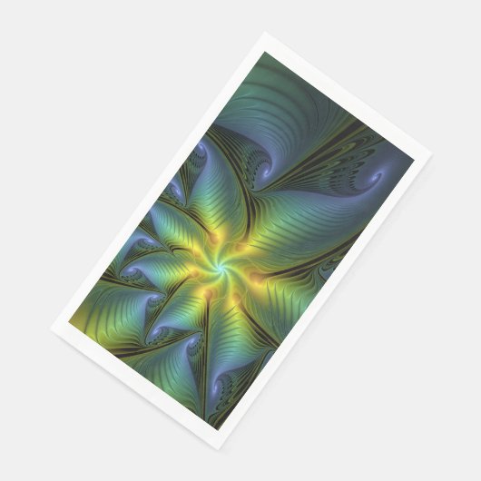 抽象芸術星、光沢のある青の緑の黄金のフラクタル・アート (コーナー)