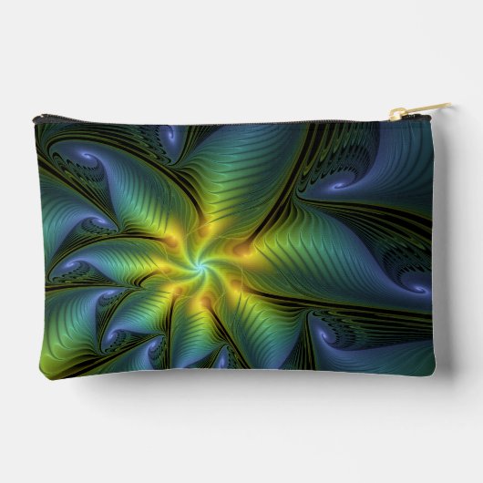 抽象芸術星、光沢のある青の緑の黄金のフラクタル・アート アクセサリーポーチ (裏面)