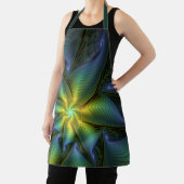 抽象芸術星、光沢のある青の緑の黄金のフラクタル・アート エプロン (インサイチュ)