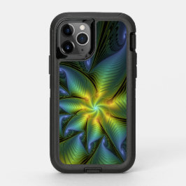 抽象芸術星、光沢のある青の緑の黄金のフラクタル・アート オッターボックスディフェンダーiPhone 11 PROケース