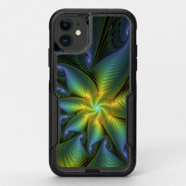 抽象芸術星、光沢のある青の緑の黄金のフラクタル・アート オッターボックスコミューターiPhone 11ケース