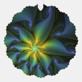 抽象芸術星、光沢のある青の緑の黄金のフラクタル・アート オーナメントカード (正面)