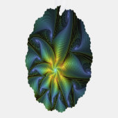 抽象芸術星、光沢のある青の緑の黄金のフラクタル・アート オーナメントカード (右)