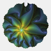 抽象芸術星、光沢のある青の緑の黄金のフラクタル・アート オーナメントカード (裏面)