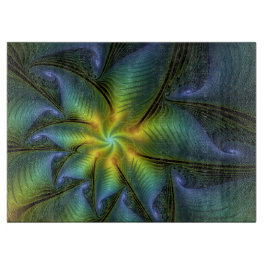 抽象芸術星、光沢のある青の緑の黄金のフラクタル・アート カッティングボード