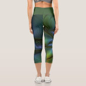 抽象芸術星、光沢のある青の緑の黄金のフラクタル・アート カプリレギンス (裏面)