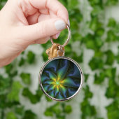 抽象芸術星、光沢のある青の緑の黄金のフラクタル・アート キーホルダー (手)