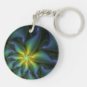 抽象芸術星、光沢のある青の緑の黄金のフラクタル・アート キーホルダー (裏面)