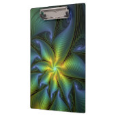 抽象芸術星、光沢のある青の緑の黄金のフラクタル・アート クリップボード (左)