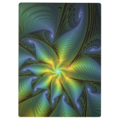 抽象芸術星、光沢のある青の緑の黄金のフラクタル・アート クリップボード (裏面)