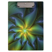 抽象芸術星、光沢のある青の緑の黄金のフラクタル・アート クリップボード (正面)