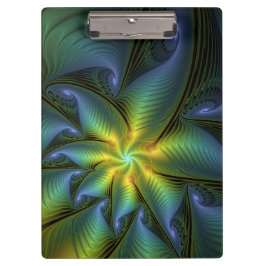 抽象芸術星、光沢のある青の緑の黄金のフラクタル・アート クリップボード