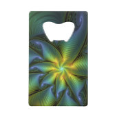 抽象芸術星、光沢のある青の緑の黄金のフラクタル・アート クレジットカード栓抜き (裏面)